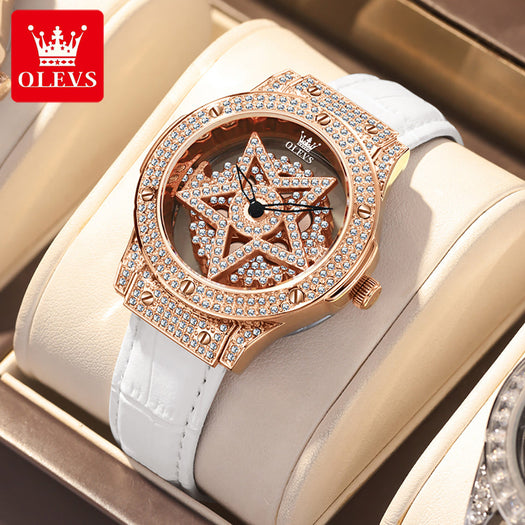 Luxury Diamond Snowflake rotates dial 360 Degrees Wristwatch For Female