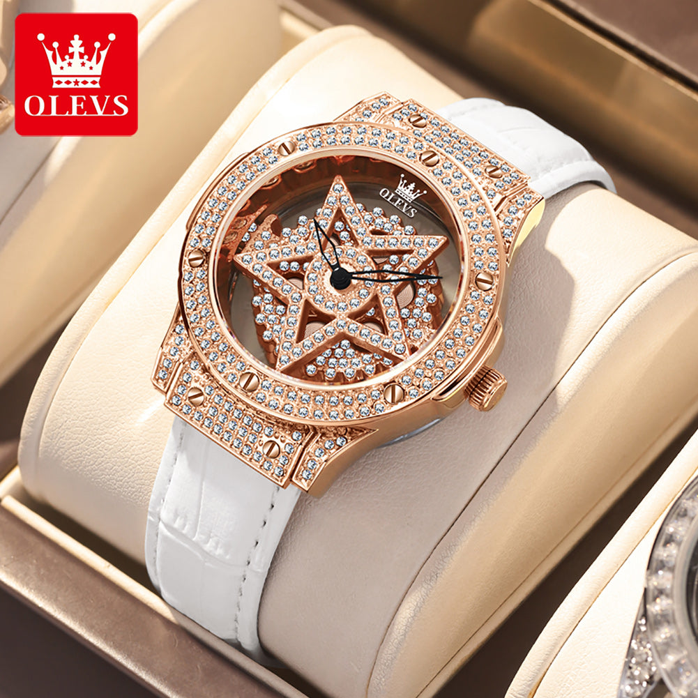 Luxury Diamond Snowflake rotates dial 360 Degrees Wristwatch For Female