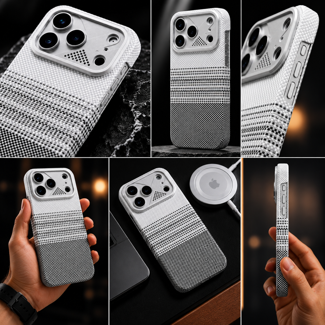 iPhone Ultra Slim Grey Kevlar Case with Metal Camera Shield