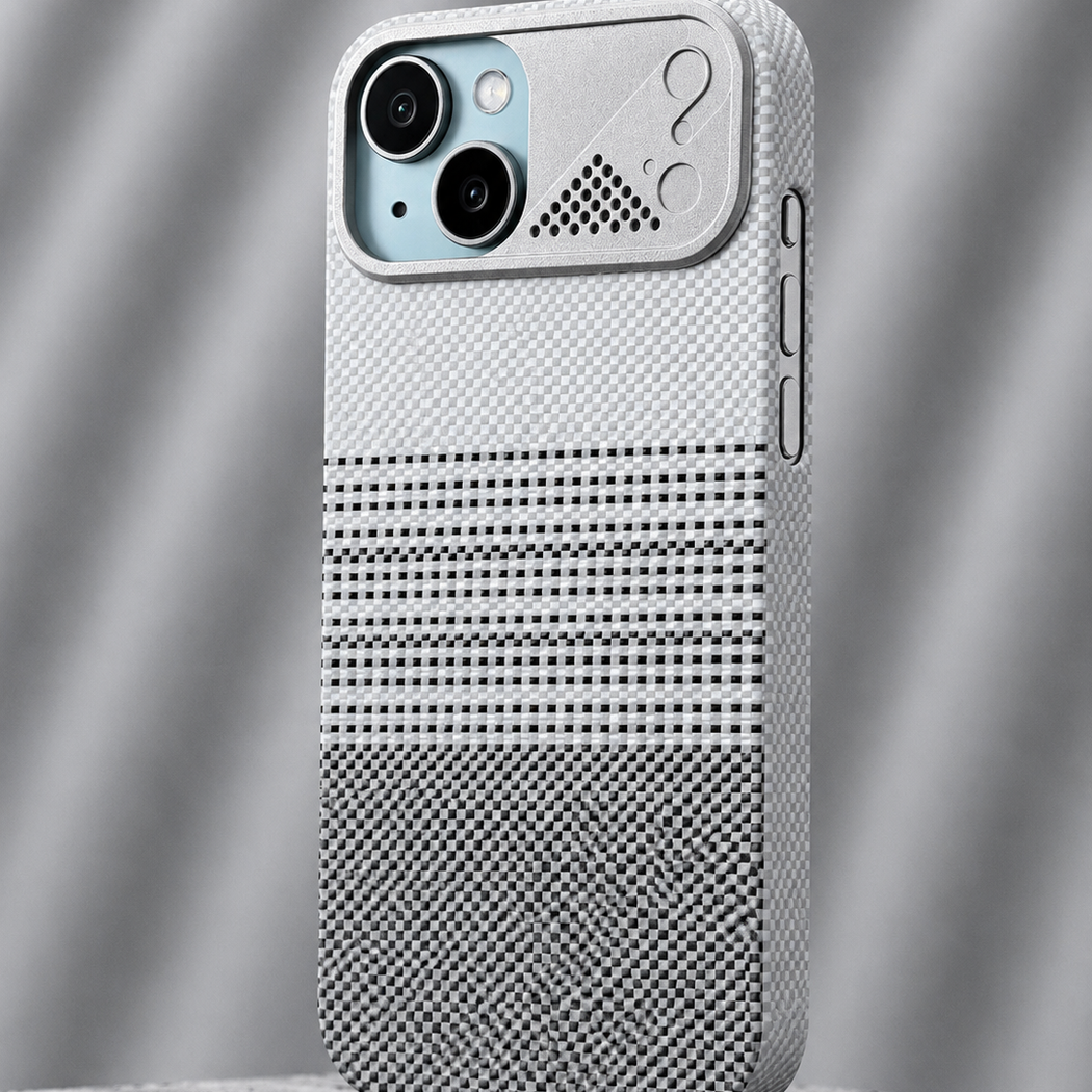 iPhone Ultra Slim Grey Kevlar Case with Metal Camera Shield