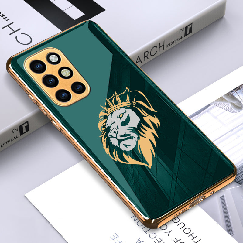 Luxury Premium Glass Lion Back Case With Golden Edges For Oneplus NORD,8T