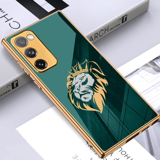 Luxury Premium Glass Lion Back Case With Golden Edges For Samsung S20FE