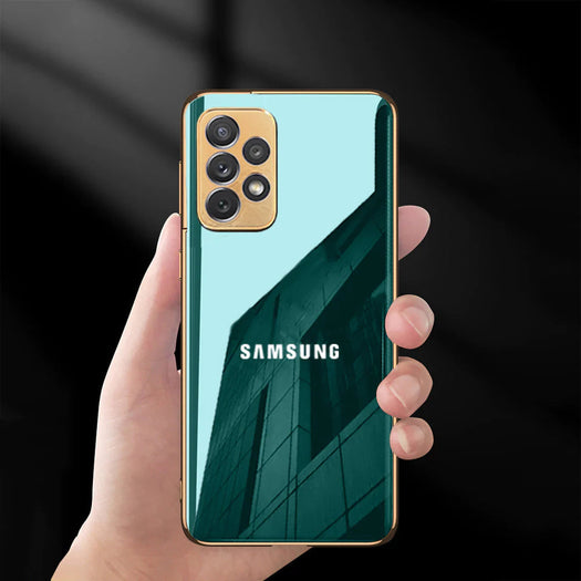 Premium Glossy Gold Edge Glass Back Case For Samsung A51