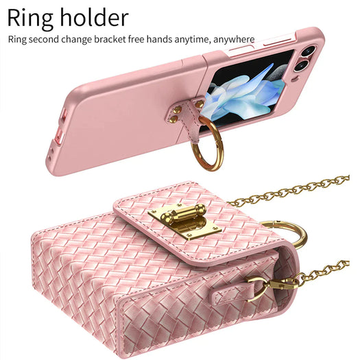 Luxury Leather Mini Bag Chain Ring Holder Case For Samsung Z Flip