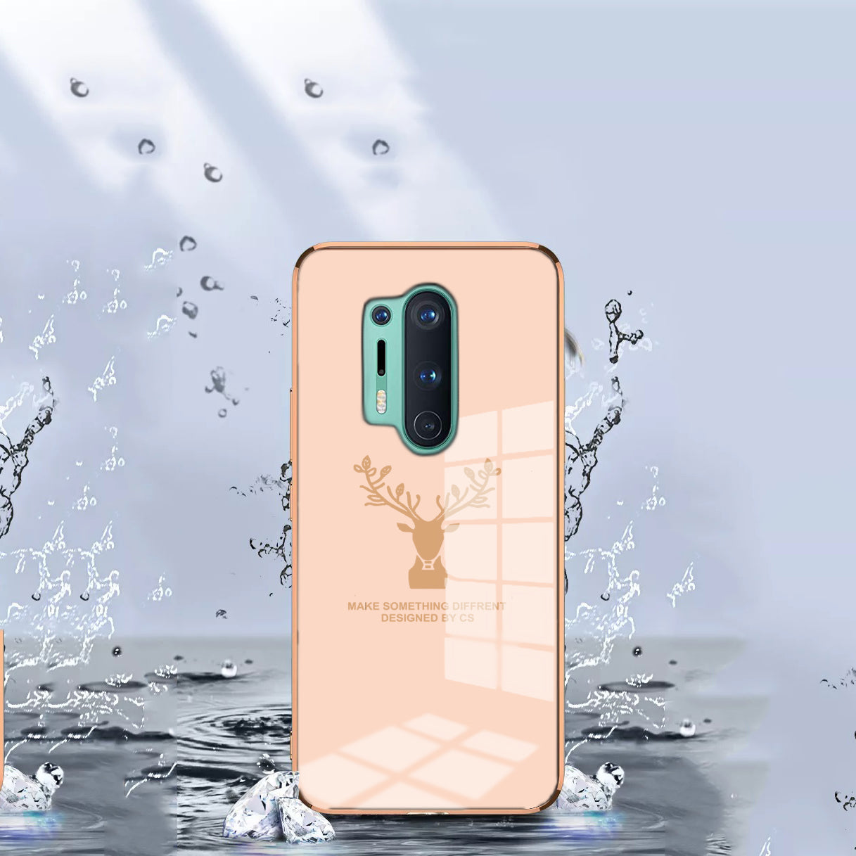 Luxury Golden Edges Deer Glass Back Case For Oneplus Series - Premium Cases