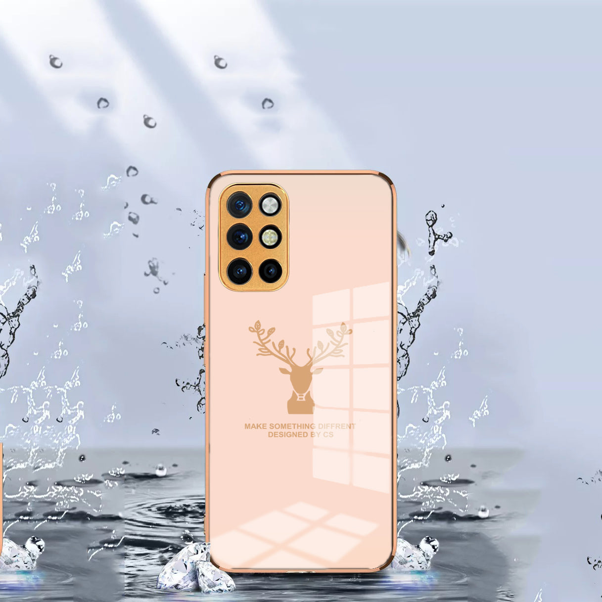 Luxury Golden Edges Deer Glass Back Case For Oneplus Series - Premium Cases