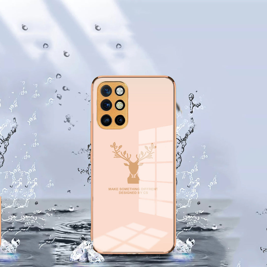 Luxury Golden Edges Deer Glass Back Case For Oneplus 9R - Premium Cases