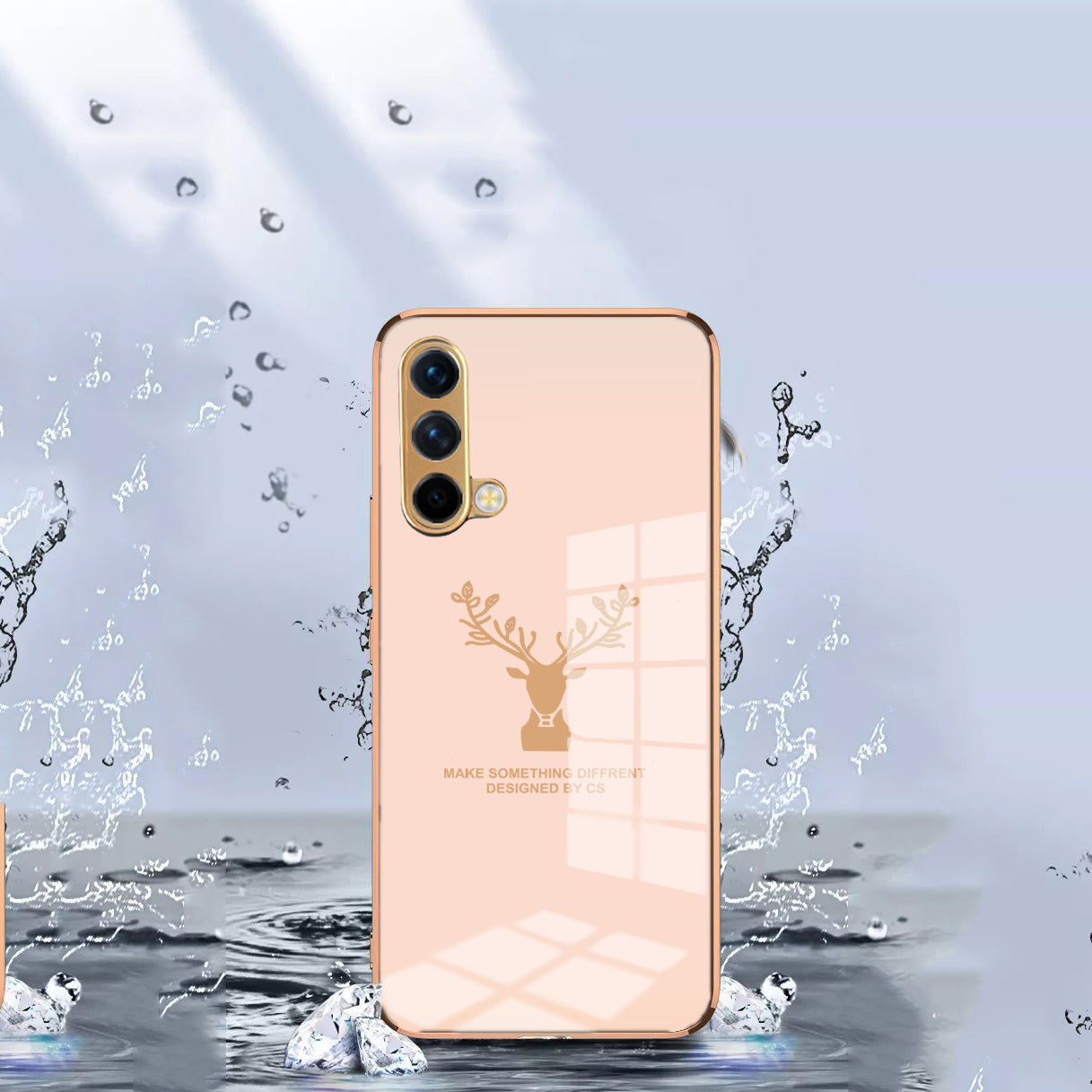 Luxury Golden Edges Deer Glass Back Case For Oneplus Nord CE - Premium Cases