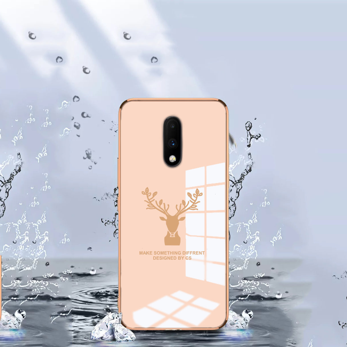 Luxury Golden Edges Deer Glass Back Case For Oneplus Series - Premium Cases