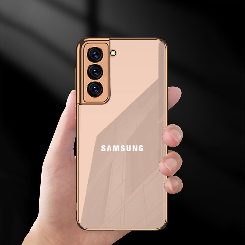 Glossy Gold Edge Glass Back Case For Samsung S22 Plus