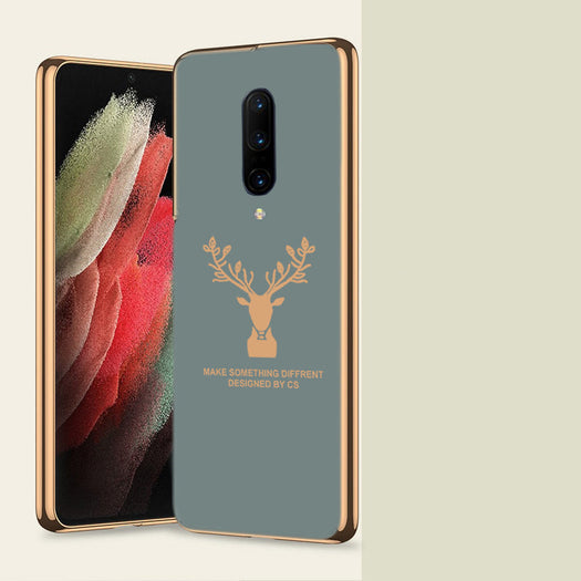 Luxury Golden Edges Deer Glass Back Case For Oneplus 7 Pro - Premium Cases
