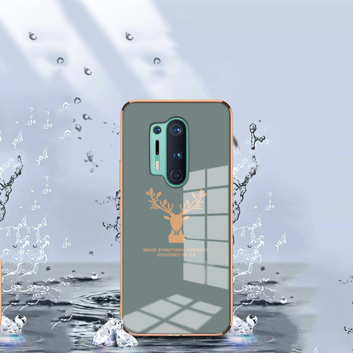 Luxury Golden Edges Deer Glass Back Case For Oneplus 8 Pro - Premium Cases