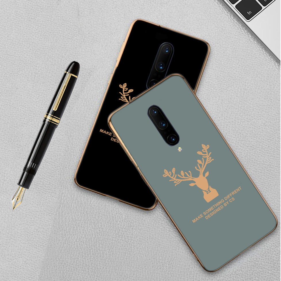 Luxury Golden Edges Deer Glass Back Case For Oneplus 7 Pro - Premium Cases