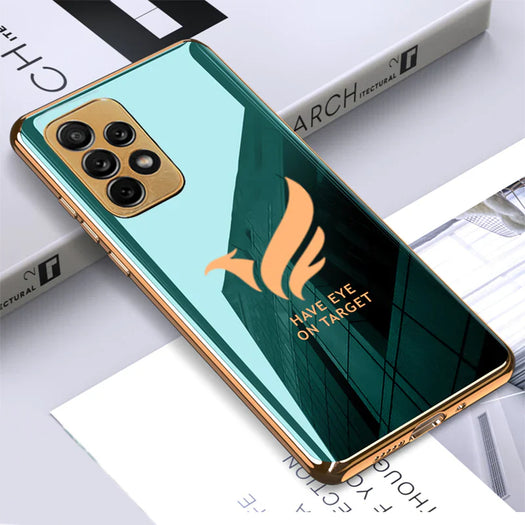 Premium Glossy Gold Edge Glass Back Case For Samsung A72