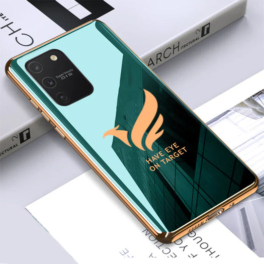 Logo Glossy Glass Back Case With Golden Edges For Samsung S10 Lite