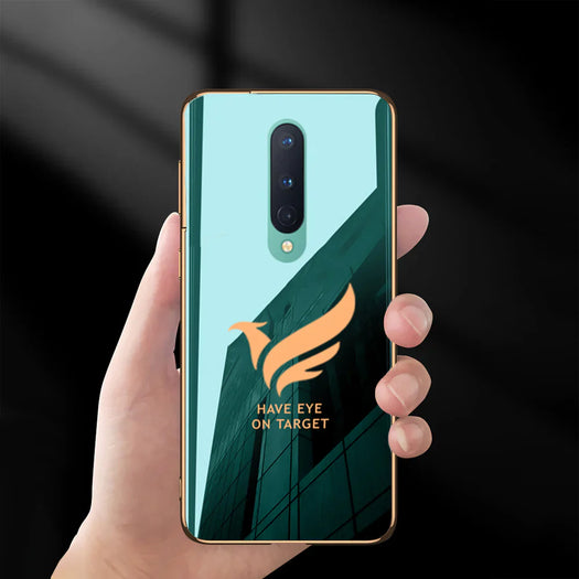 Luxury Glossy Gold Edge Glass Back Case For Oneplus 8