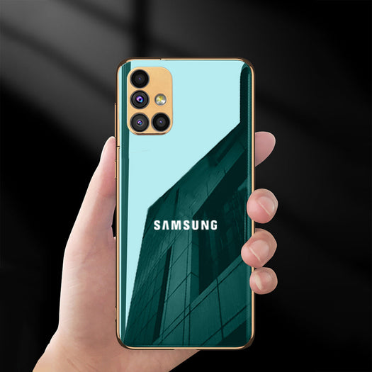 Glossy Gold Edge Glass Back Case For Samsung M51