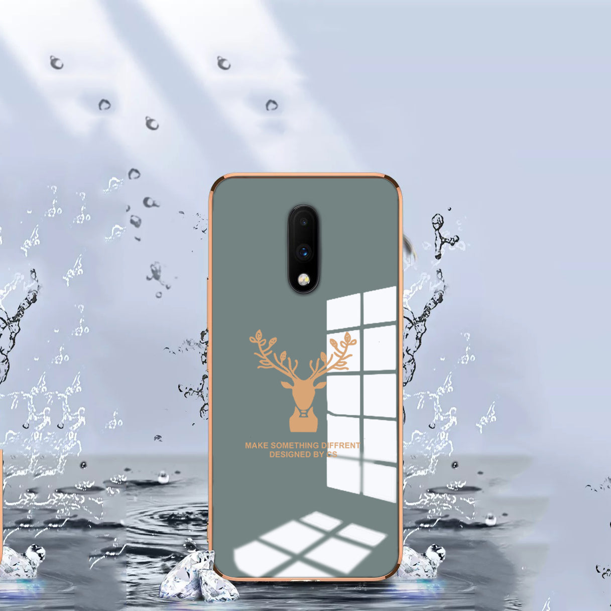 Luxury Golden Edges Deer Glass Back Case For Oneplus Series - Premium Cases