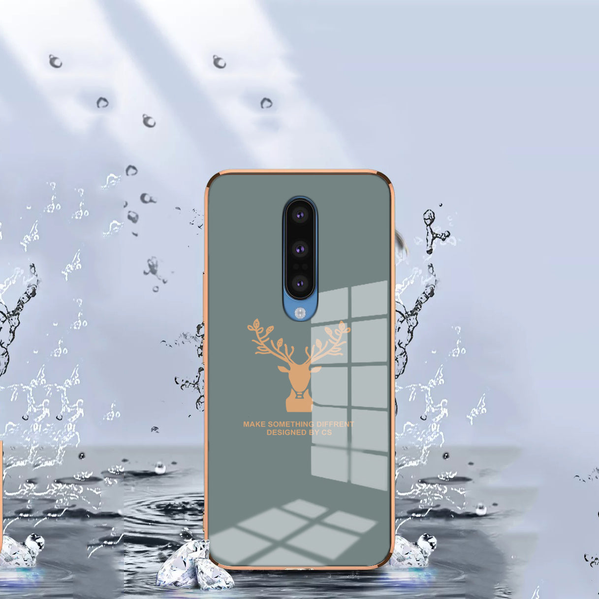 Luxury Golden Edges Deer Glass Back Case For Oneplus Series - Premium Cases