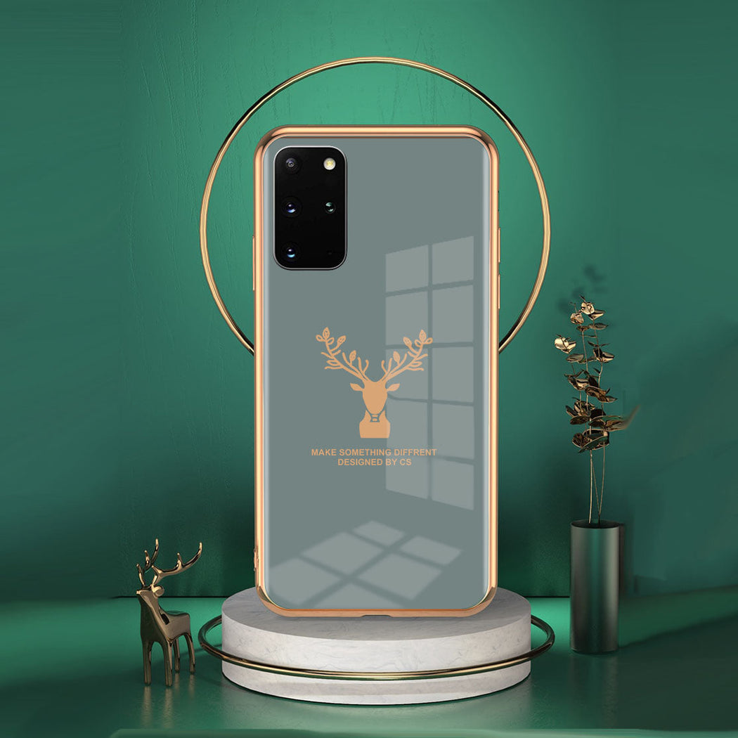 Luxury Golden Edges Deer Glass Back Case For Samsung Galaxy S20 Plus - Premium Cases