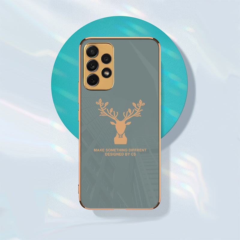 Luxury Golden Edges Deer Glass Back Case For Samsung Galaxy A72 - Premium Cases