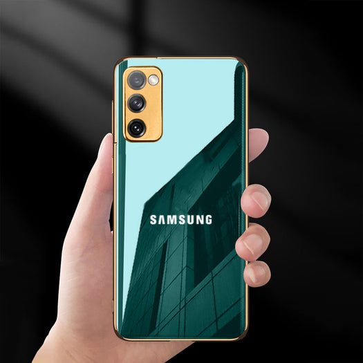 Premium Glossy Gold Edge Glass Back Case For Samsung Galaxy S20 FE