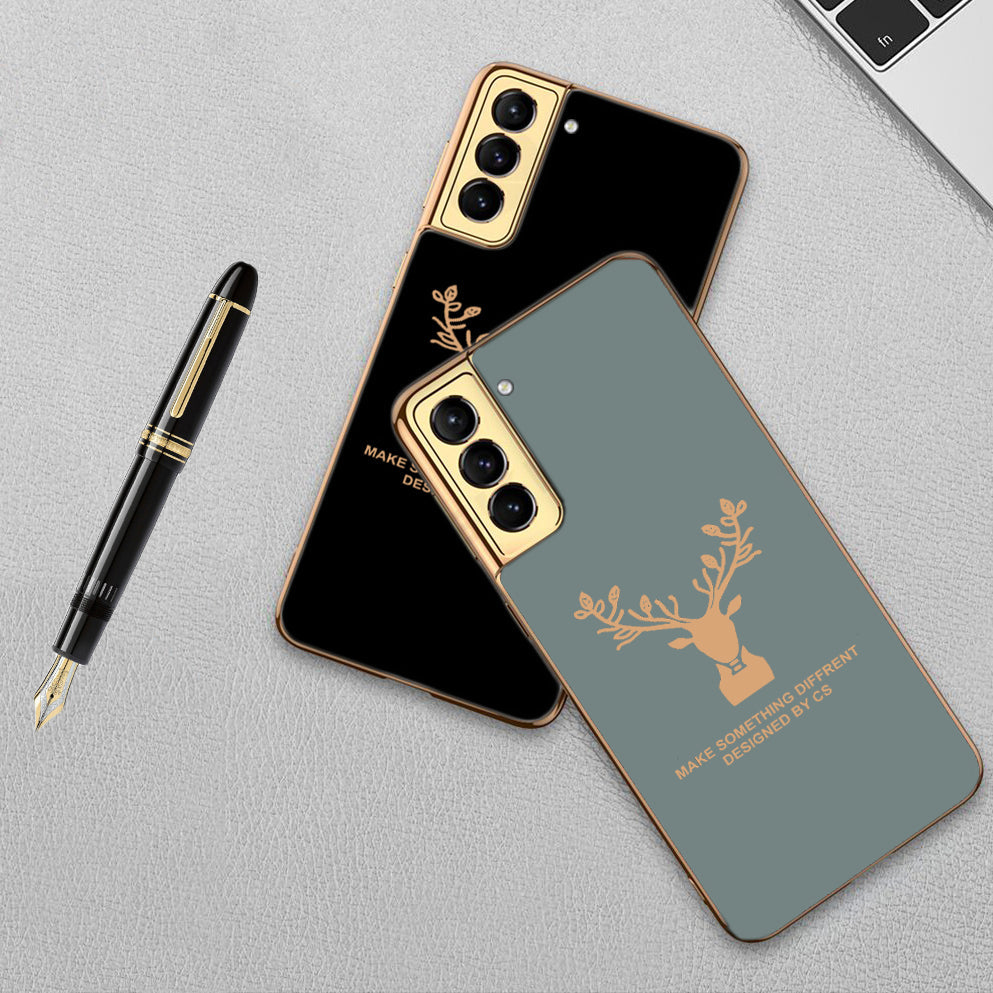 Luxury Golden Edges Deer Glass Back Case For Samsung Galaxy S21 Plus - Premium Cases