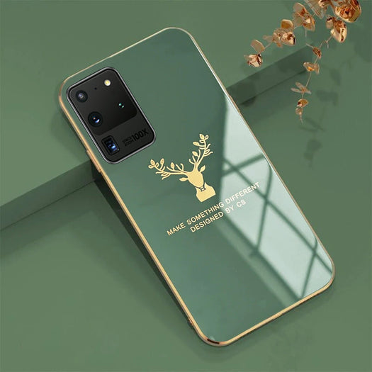 Luxury Golden Electroplated Premium Deer Pattern Glass Back Case For Samsung Galaxy S20 Ultra - Premium Cases