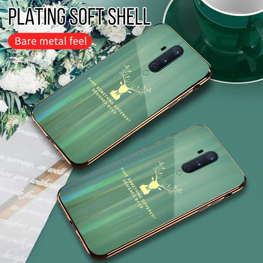Luxury Golden Edges Deer Glass Back Case For Oneplus Series - Premium Cases