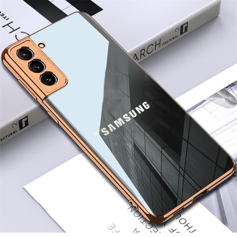 Glossy Gold Edge Glass Back Case For Samsung S22 Plus