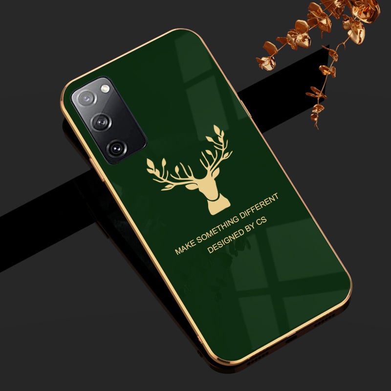 Luxury Silicon Deer Glass Case With Golden Edges For Samsung Galaxy S20 FE - planetcartonline