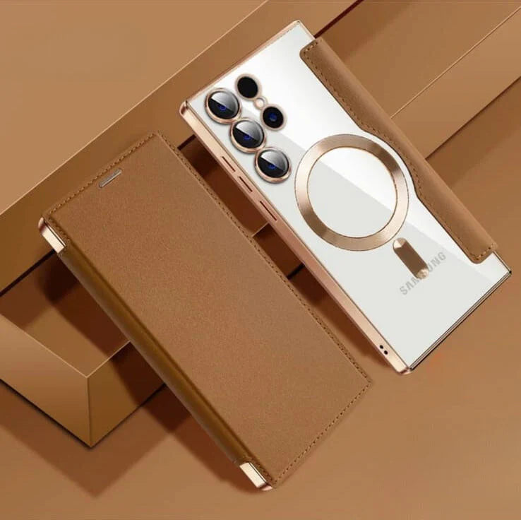 Magnetic Magsafe Genuine Leather Flip Case For Samsung