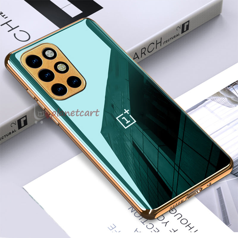 Luxury Glossy Gold Edge Glass Back Case For Oneplus 8T