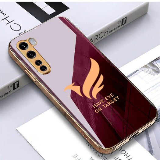 Luxury Glossy Gold Edge Glass Back Case For Oneplus Nord