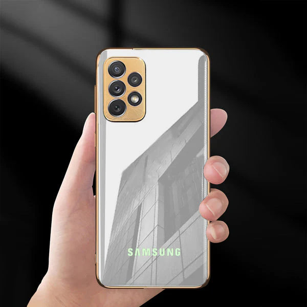 Luxury Glass Back Case With Golden Edges For Samsung M52