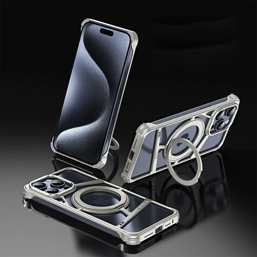 Metal Zig Pattern Stand Case For iPhone 16 Pro Max