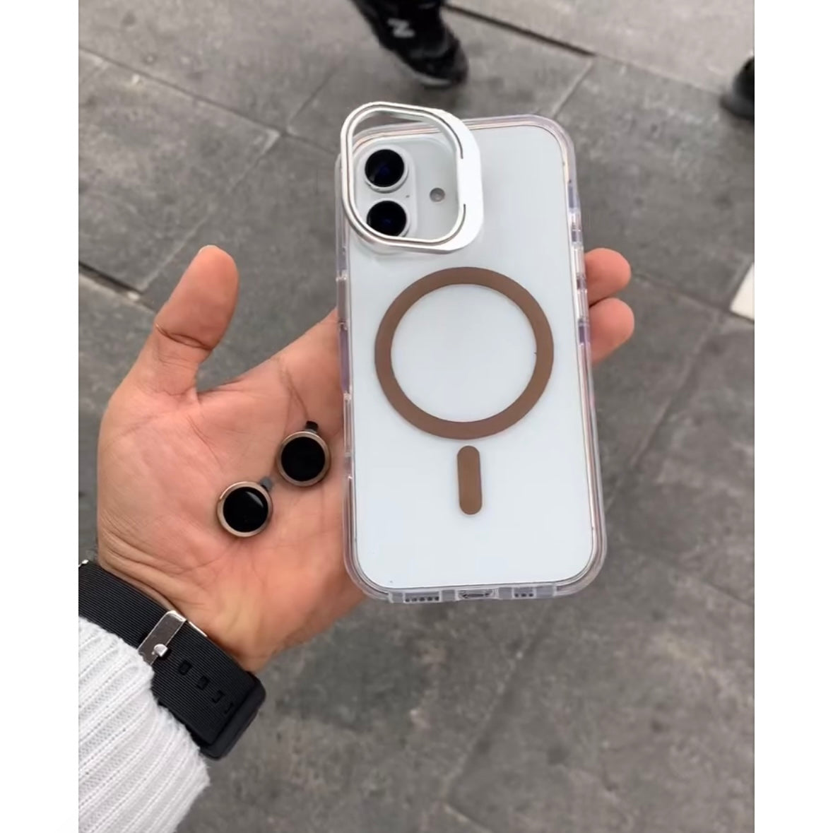 Camera Metal Stand Clear Magsafe Case For iPhone