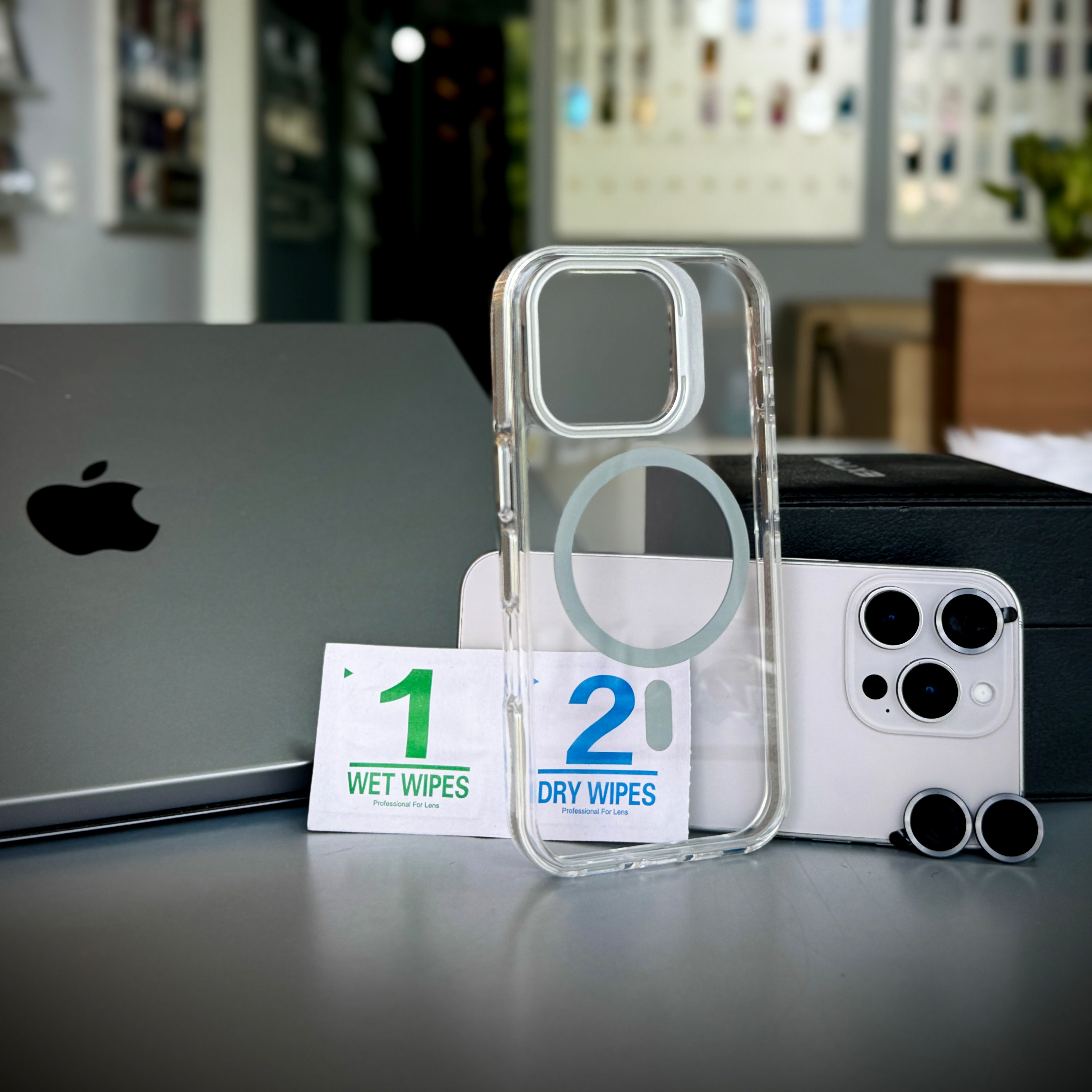 Camera Metal Stand Clear Magsafe Case For iPhone
