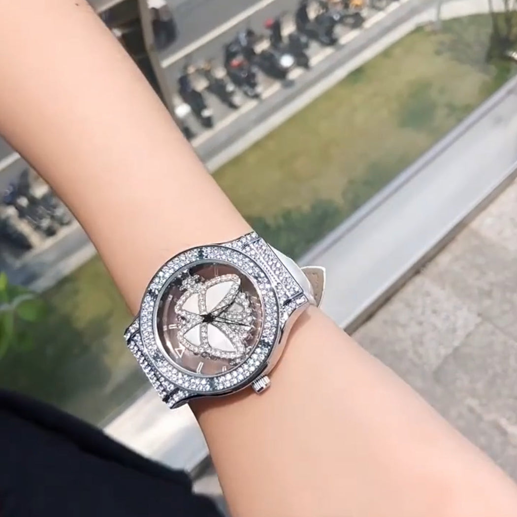 Luxury Diamond Snowflake rotates dial 360 Degrees Wristwatch For Female