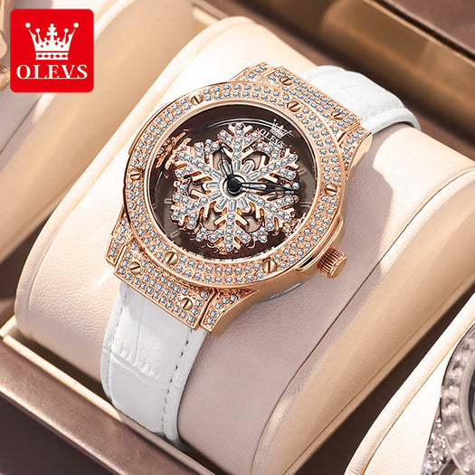 Luxury Diamond Snowflake rotates dial 360 Degrees Wristwatch For Female