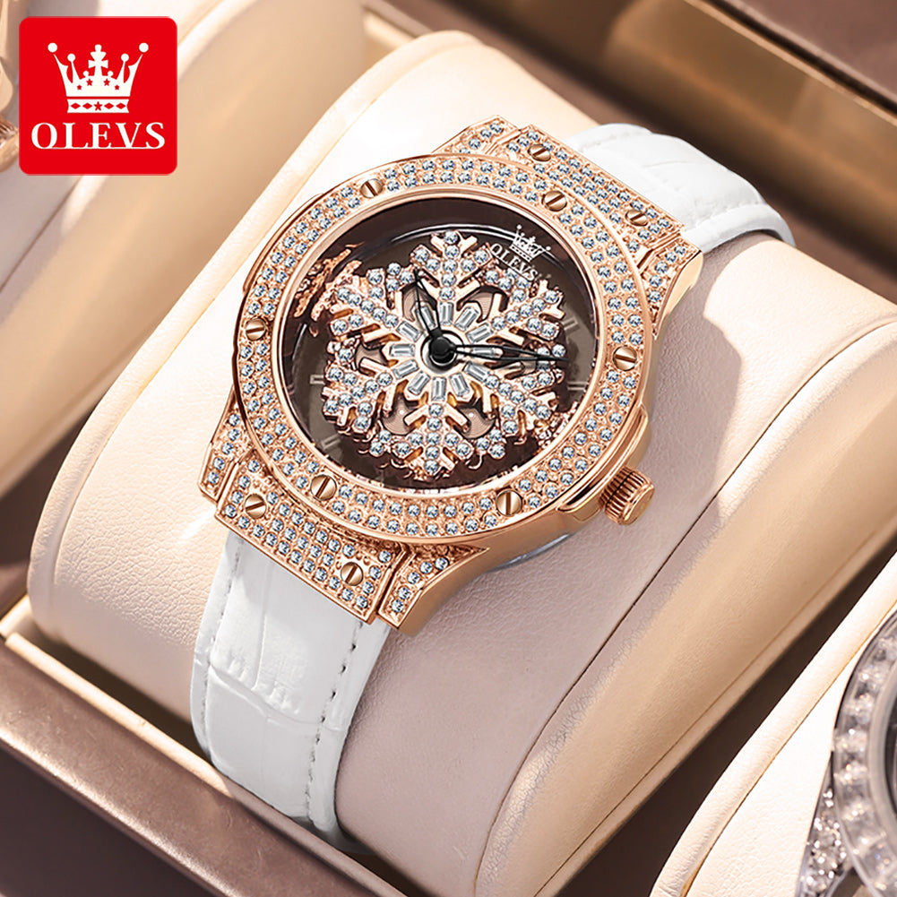 Luxury Diamond Snowflake rotates dial 360 Degrees Wristwatch For Female