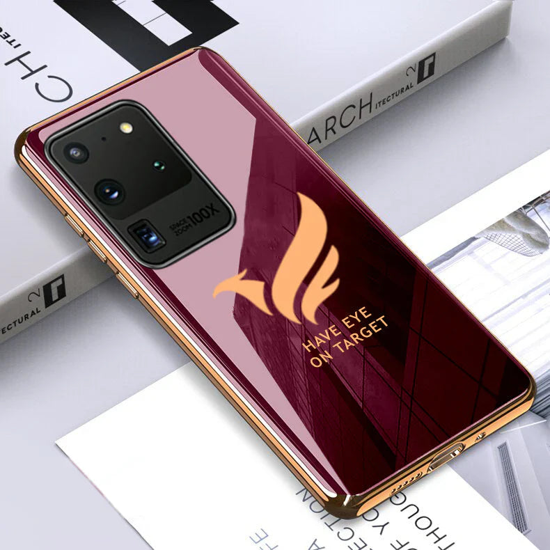 Luxury Golden Edges Bird Glass Back Case For Samsung Galaxy S21 Ultra