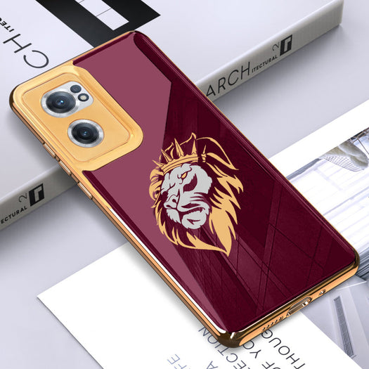 Luxury Premium Glass Lion Back Case With Golden Edges For Oneplus NORD,8T