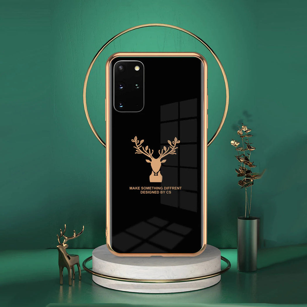 Luxury Golden Edges Deer Glass Back Case For Samsung Series - Premium Cases