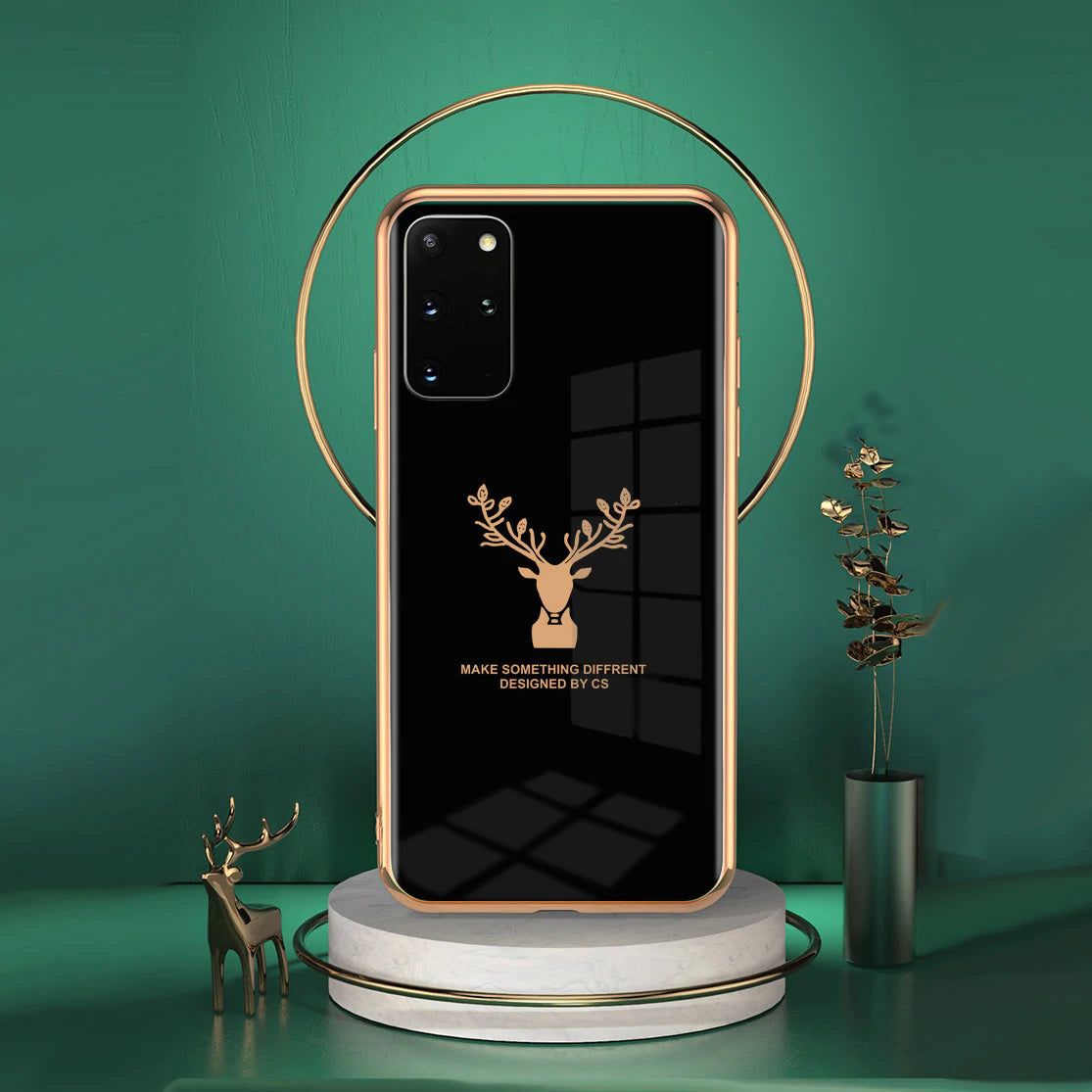 Luxury Golden Edges Deer Glass Back Case For Samsung Series - Premium Cases