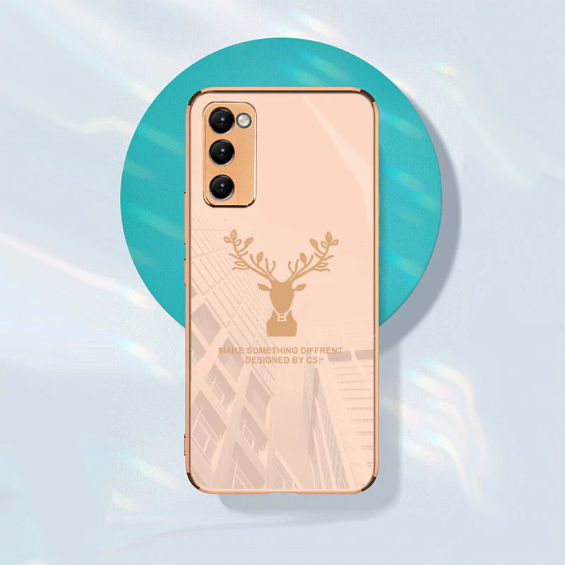Luxury Golden Edges Deer Glass Back Case For Samsung Series - Premium Cases