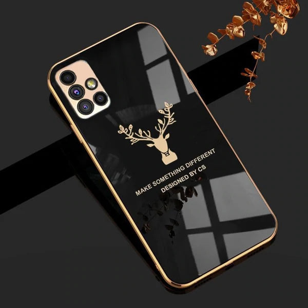 Luxury Golden Edges Deer Glass Back Case For Samsung Series - Premium Cases