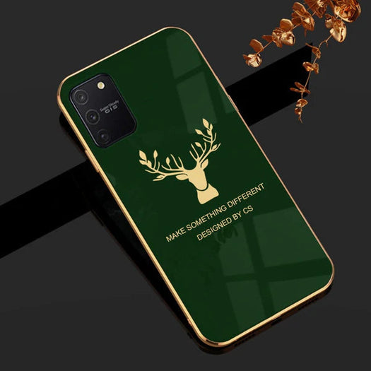 Luxury Golden Edges Deer Glass Back Case For Samsung Series - Premium Cases