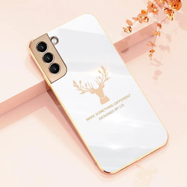 Luxury Golden Edges Deer Glass Back Case For Samsung Series - Premium Cases