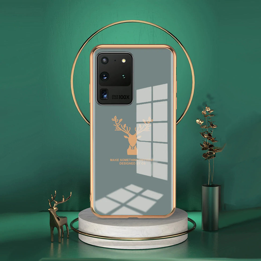 Luxury Golden Edges Deer Glass Back Case For Samsung Series - Premium Cases